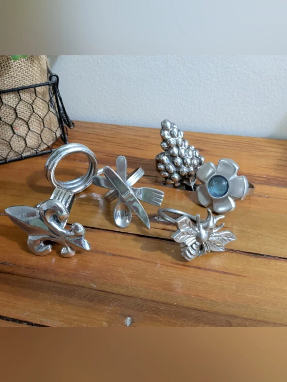 Pewter and Silver Plated Napkin Rings Mis-Matched Set of 6